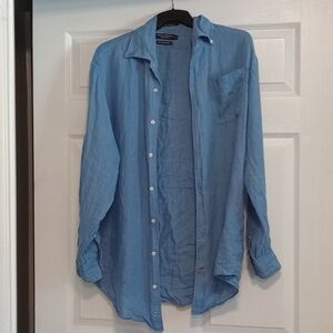 100% Linen blue button down oversized
